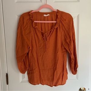 BOGO Burnt Orange/Terracotta Lush Peasant Blouse with tie front size Small